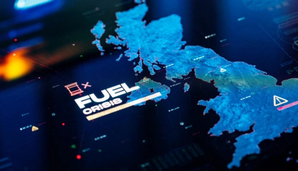 Digital map of the United Kingdom highlighting a fuel crisis