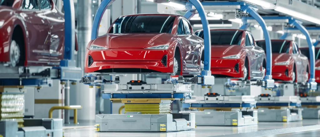 automotive factory line of electric vehicles