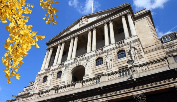 The exterior of the Bank of England in London on a sunny day